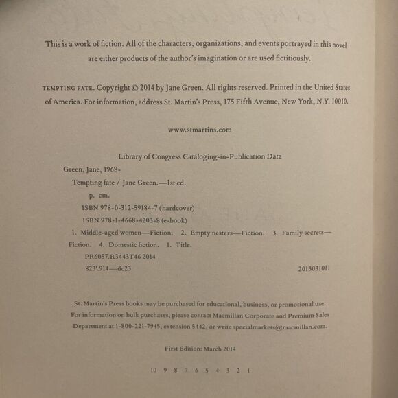 Tempting Fate by Jane Green (2014, Hardcover) - Picture 7 of 7